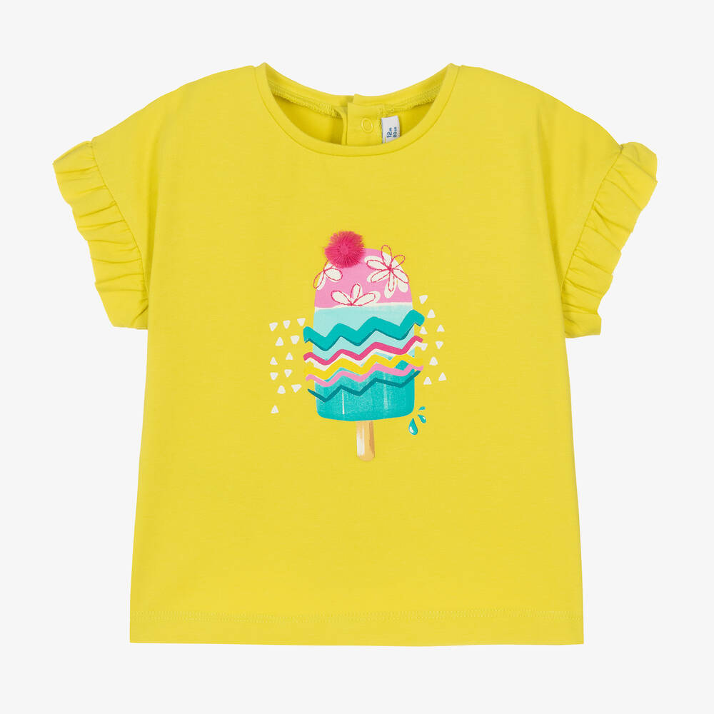 Mayoral-Girls Yellow Cotton Frilled T-Shirt | Childrensalon Outlet