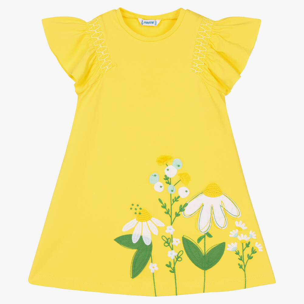Mayoral - Robe jaune en jersey de coton fille | Childrensalon
