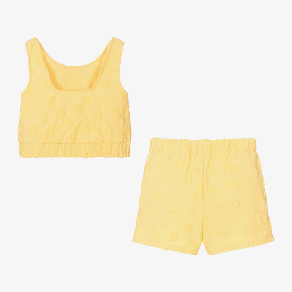 Mayoral-Girls Yellow Cotton Jersey Shorts Set | Childrensalon Outlet