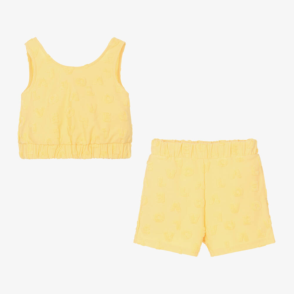 Mayoral-Girls Yellow Cotton Jersey Shorts Set | Childrensalon Outlet