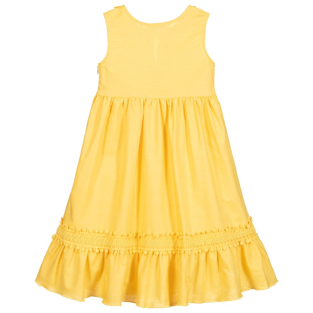 Mayoral-Girls Yellow Cotton Lace Dress | Childrensalon Outlet