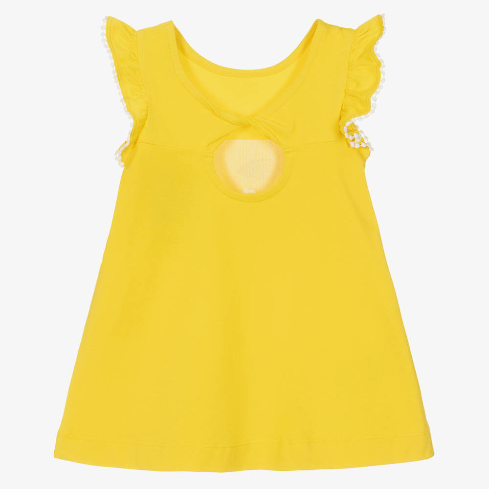 Mayoral-فستان قطن جيرسي أطفال بناتي لون أصفر بطبعة ورود | Childrensalon Outlet