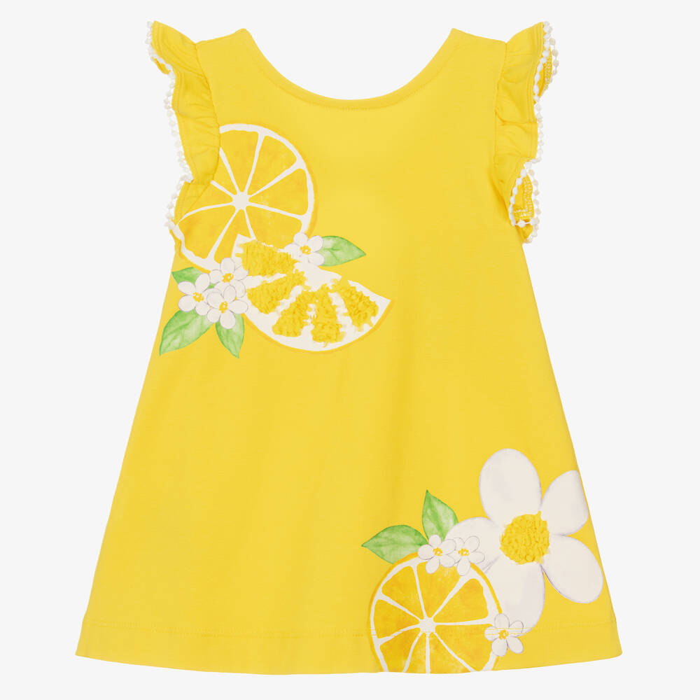 Mayoral - Robe jaune en coton imprimé citron fille  | Childrensalon