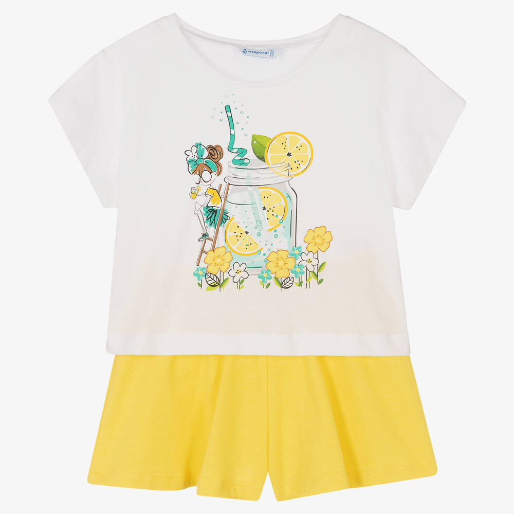 Mayoral - Girls Yellow Cotton Lemonade Shorts Set | Childrensalon