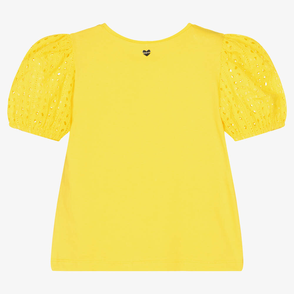 Mayoral-Girls Yellow Cotton Puff Sleeve T-Shirt | Childrensalon Outlet