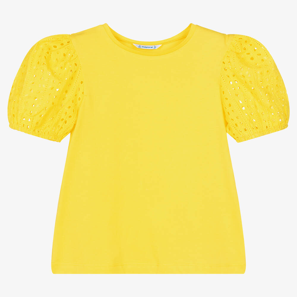 Mayoral - T-shirt jaune à manches ballons | Childrensalon