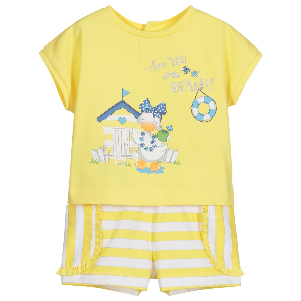 Mayoral-Комплект с желтыми хлопковыми шортами для девочек | Childrensalon Outlet