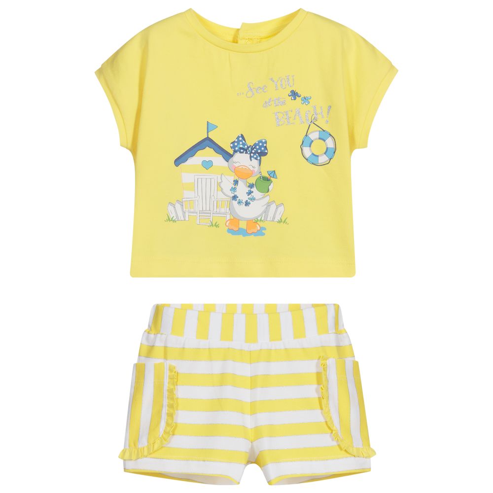 Mayoral-Комплект с желтыми хлопковыми шортами для девочек | Childrensalon Outlet