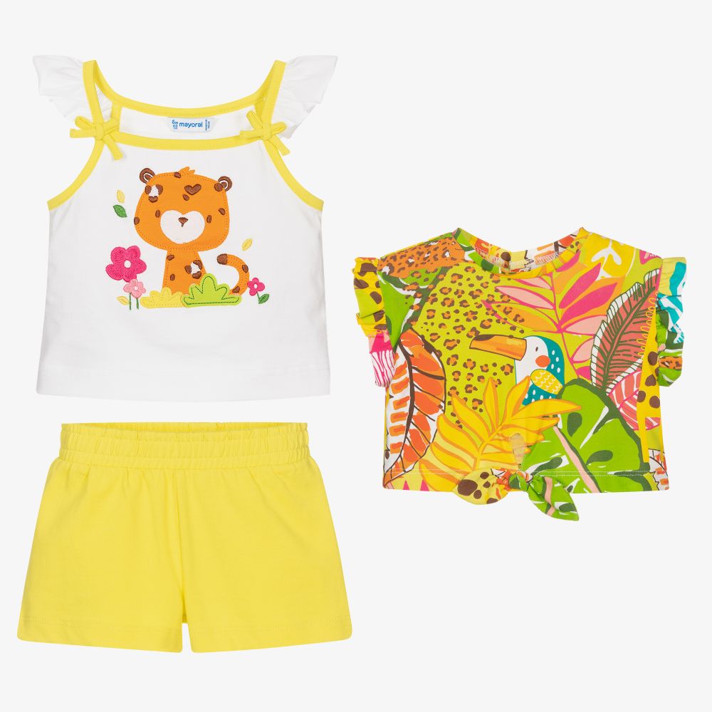 Mayoral - Комплект с желтыми хлопковыми шортами для девочек | Childrensalon