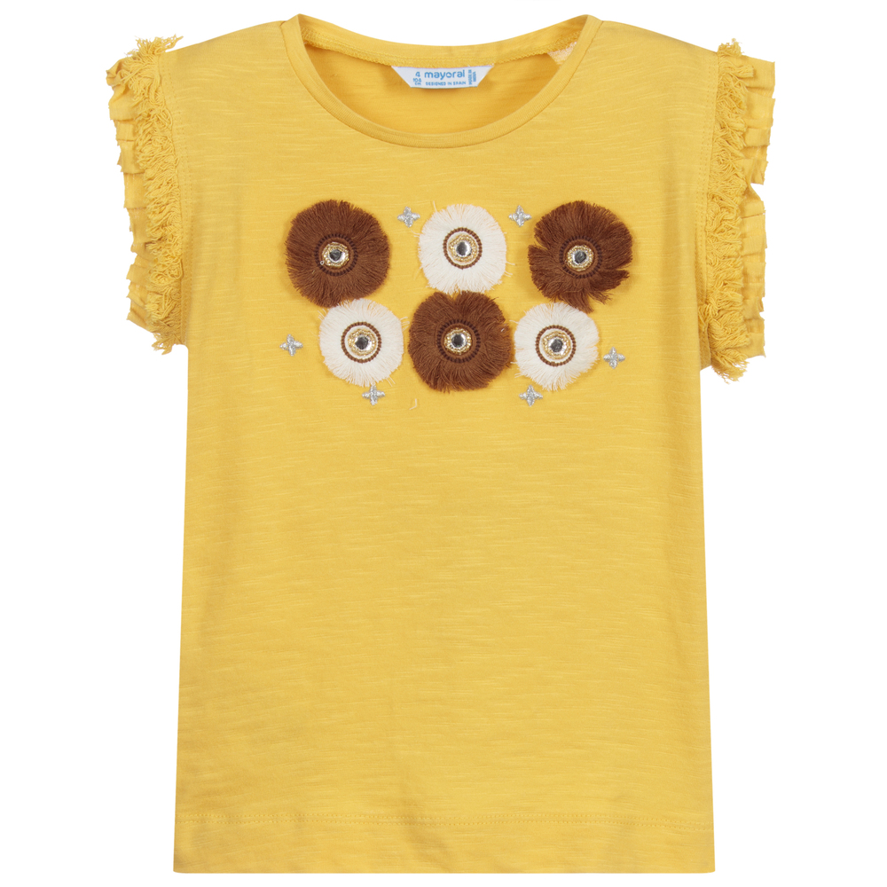 Mayoral-Желтая хлопковая футболка для девочек | Childrensalon Outlet