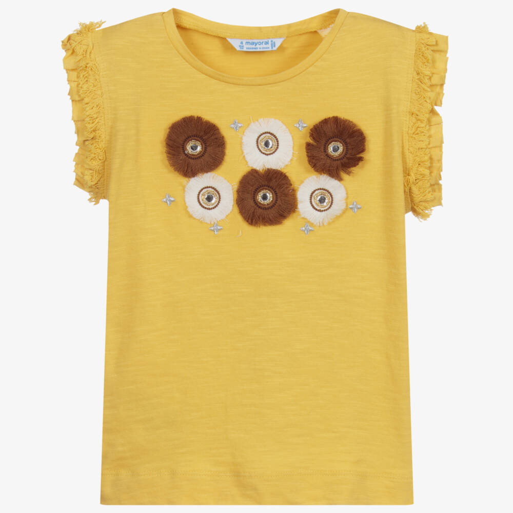 Mayoral-تيشيرت قطن لون أصفر للبنات | Childrensalon Outlet