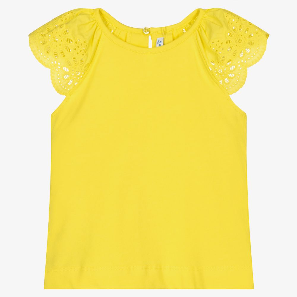 Mayoral-Girls Yellow Cotton T-Shirt | Childrensalon Outlet