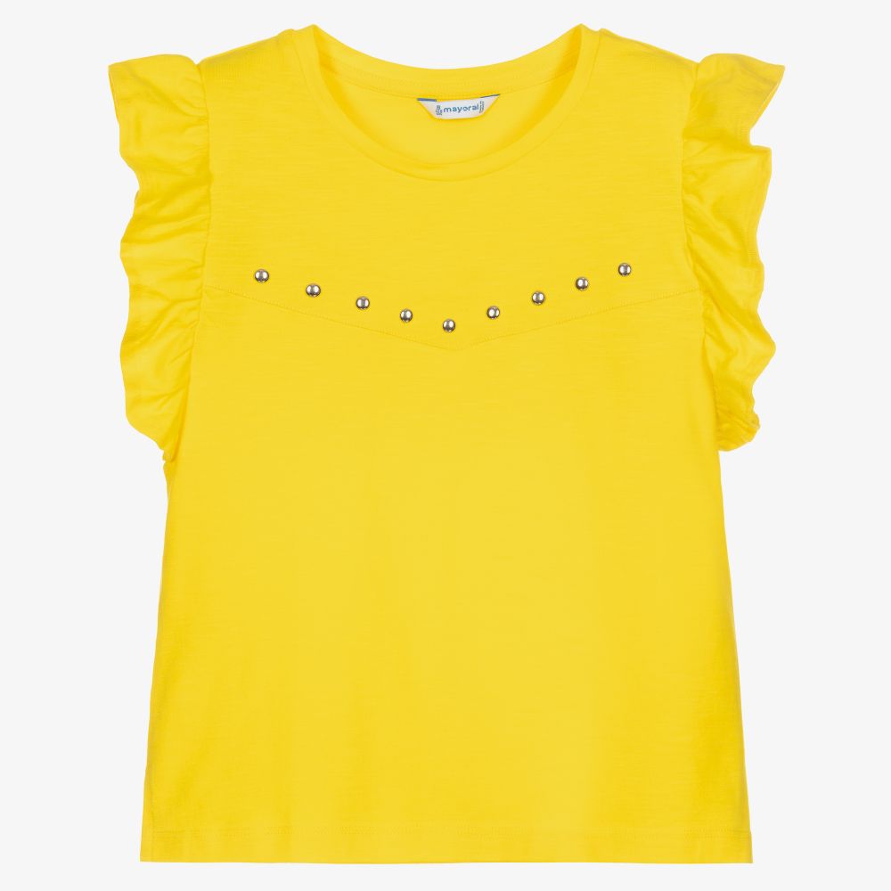 Mayoral - Girls Yellow Cotton T-Shirt | Childrensalon