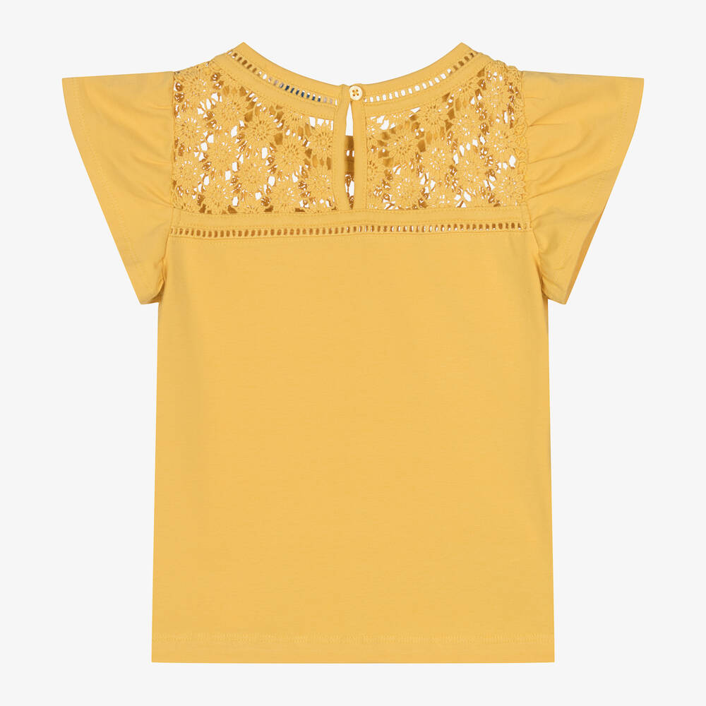 Mayoral-Girls Yellow Cotton T-Shirt | Childrensalon Outlet