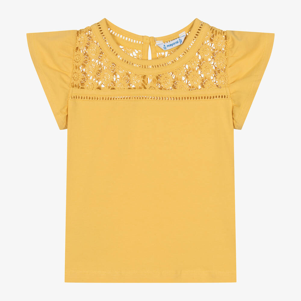 Mayoral-Girls Yellow Cotton T-Shirt | Childrensalon Outlet