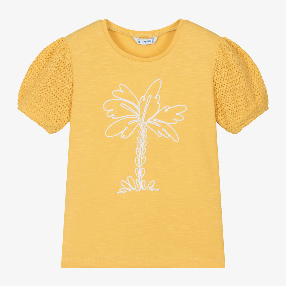 Mayoral-Girls Yellow Cotton T-Shirt | Childrensalon Outlet