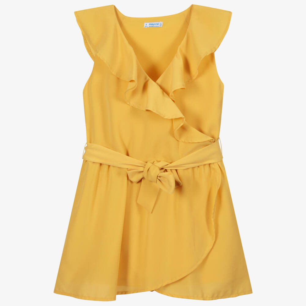 Mayoral-Girls Yellow Crêpe Playsuit | Childrensalon Outlet