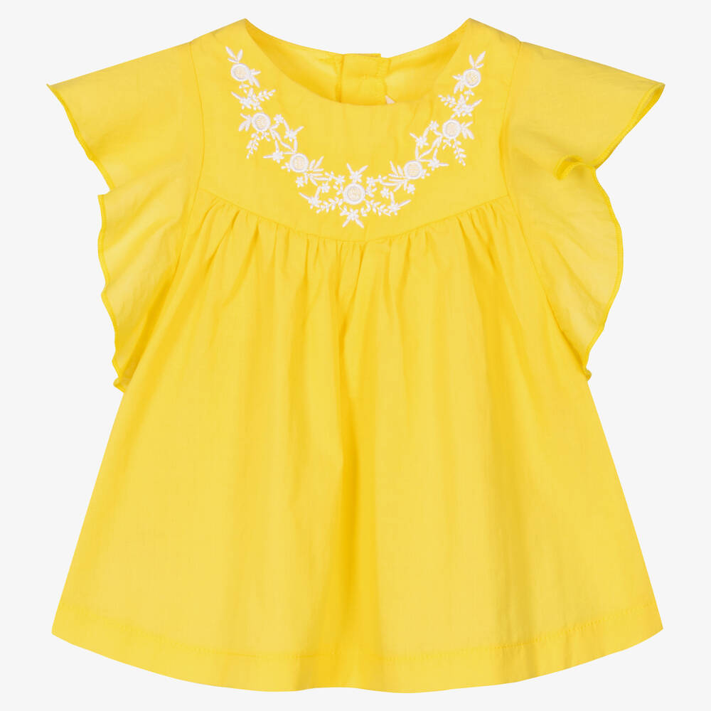 Mayoral - Girls Yellow Embroidered Blouse  | Childrensalon