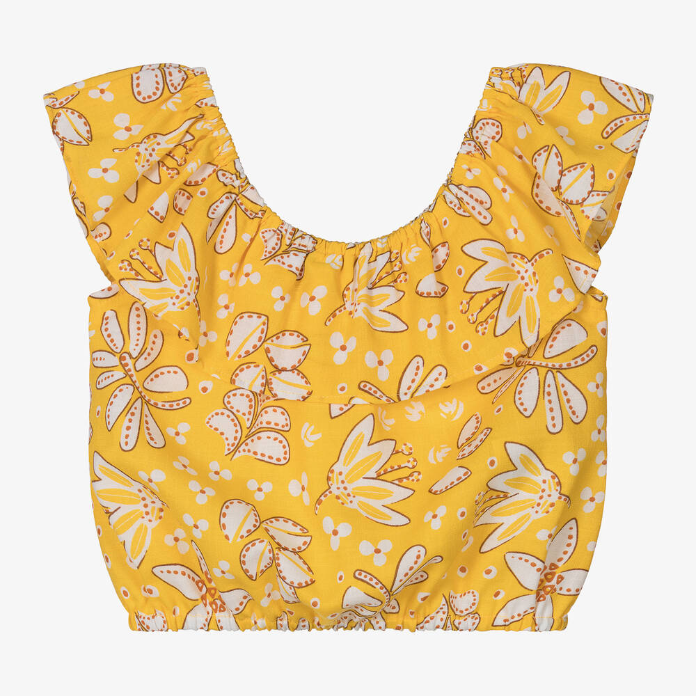 Mayoral-Girls Yellow Floral Blouse | Childrensalon Outlet