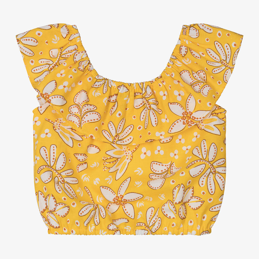Mayoral-Girls Yellow Floral Blouse | Childrensalon Outlet