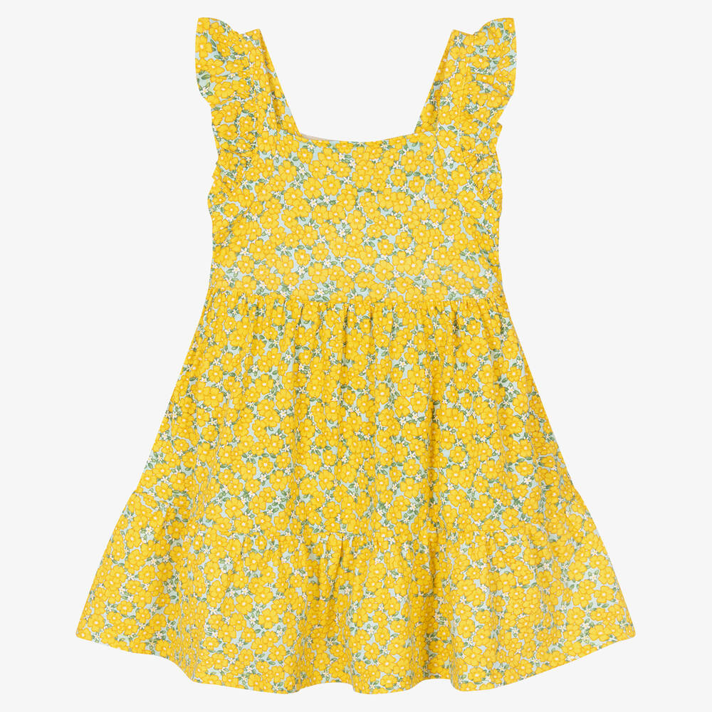 Mayoral - Robe jaune en coton à fleurs fille | Childrensalon
