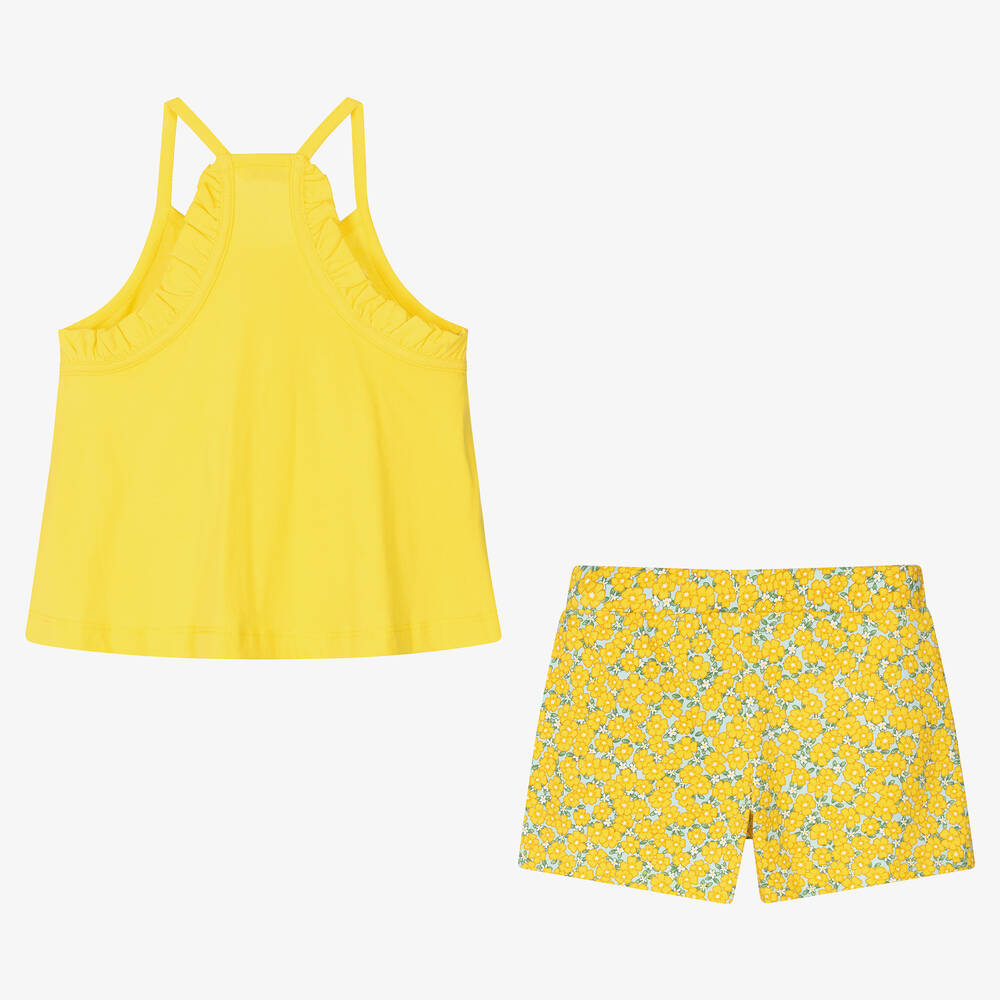 Mayoral-طقم شورت قطن جيرسي لون أصفر بطبعة ورود للبنات | Childrensalon Outlet