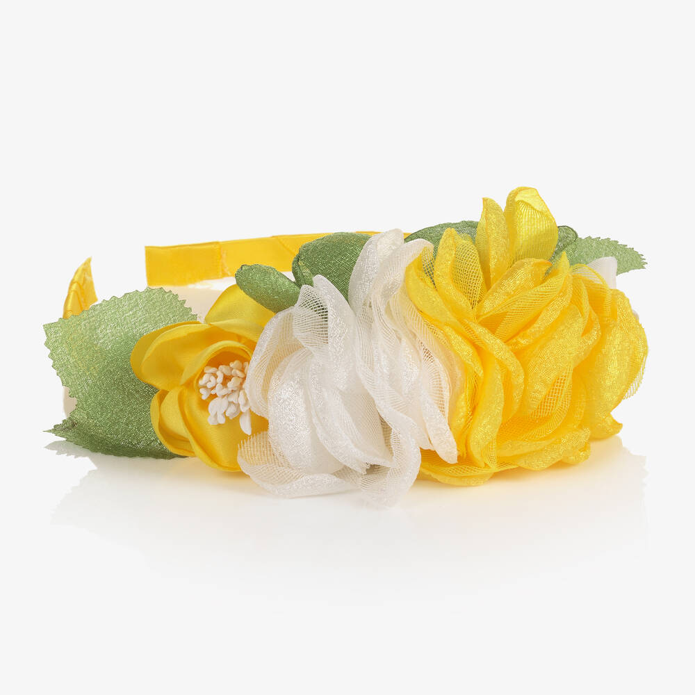 مايورال-طوق للشعر لون أصفر مطرز بورود للبنات | Childrensalon Outlet