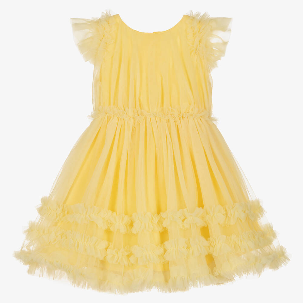 Mayoral - Robe jaune à volants en tulle fille | Childrensalon