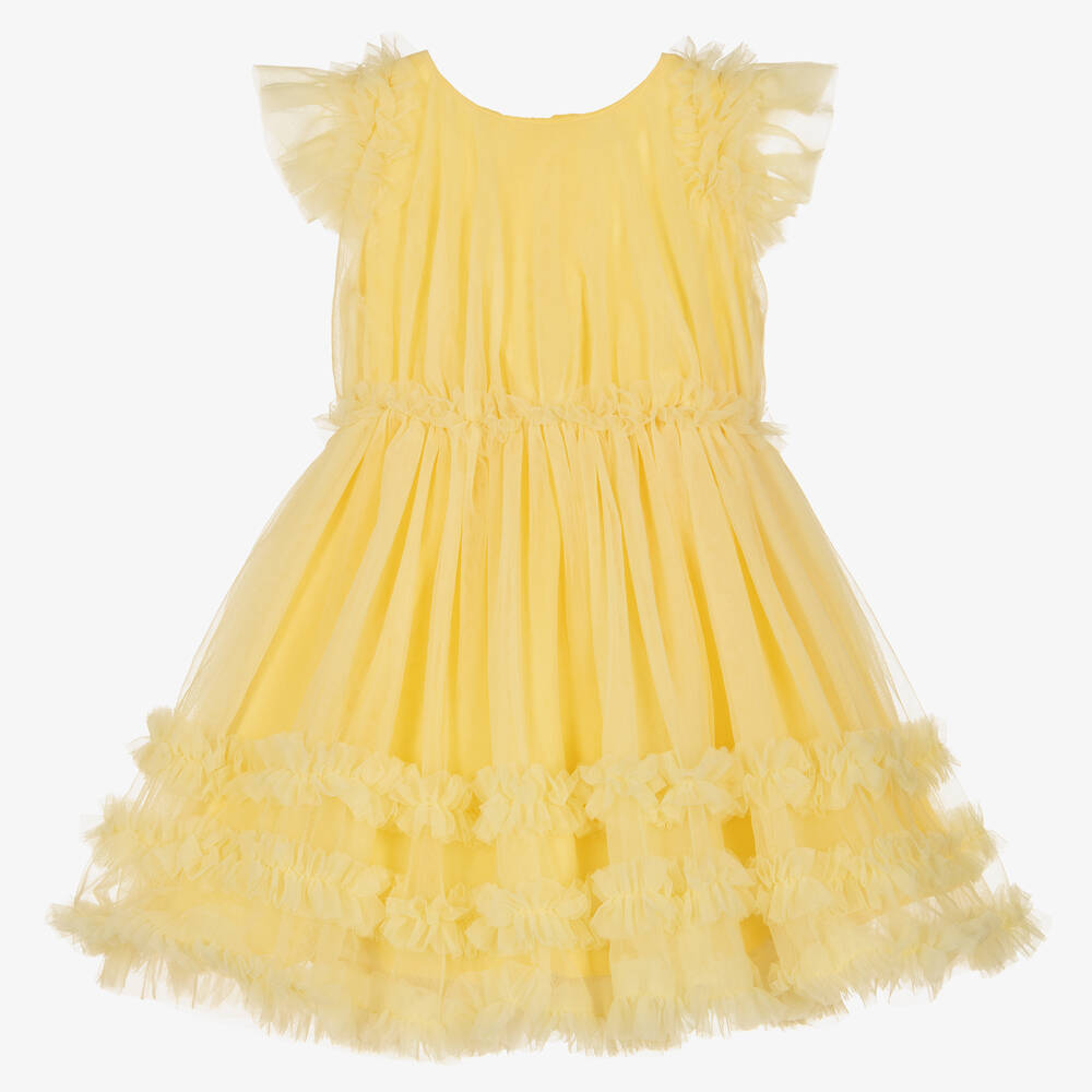 Mayoral-Girls Yellow Frilled Tulle Dress | Childrensalon Outlet