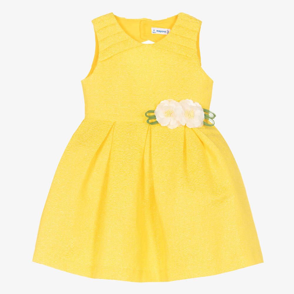 Mayoral - Girls Yellow Jacquard Dress | Childrensalon