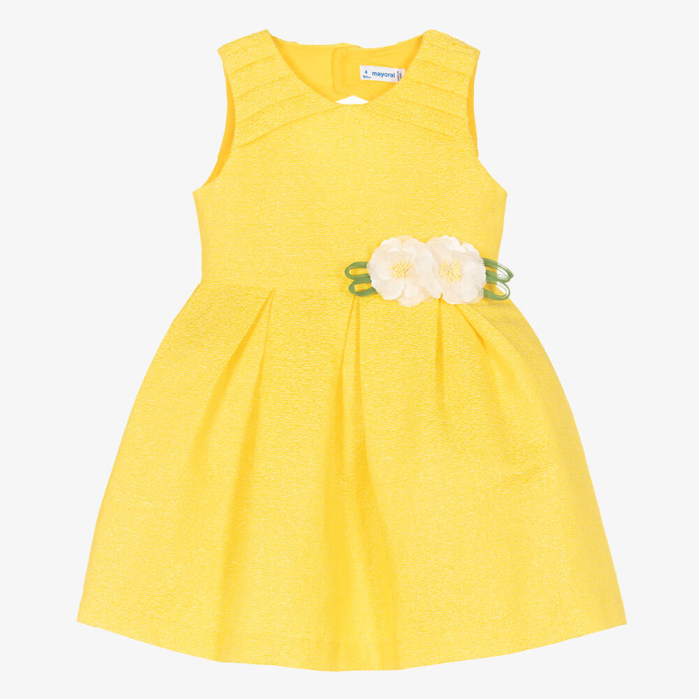 Mayoral - Robe jaune en jacquard fille | Childrensalon