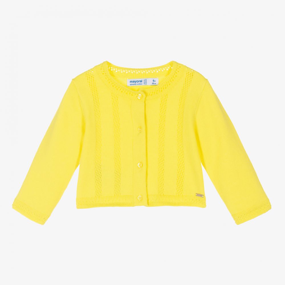 Mayoral - Cardigan jaune en maille Fille | Childrensalon