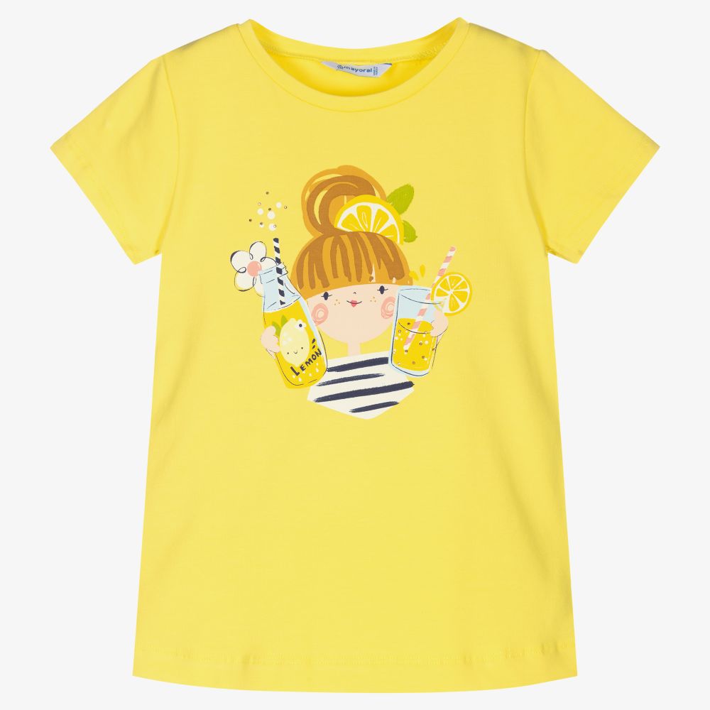 Mayoral - Желтая футболка с лимонадом для девочек | Childrensalon