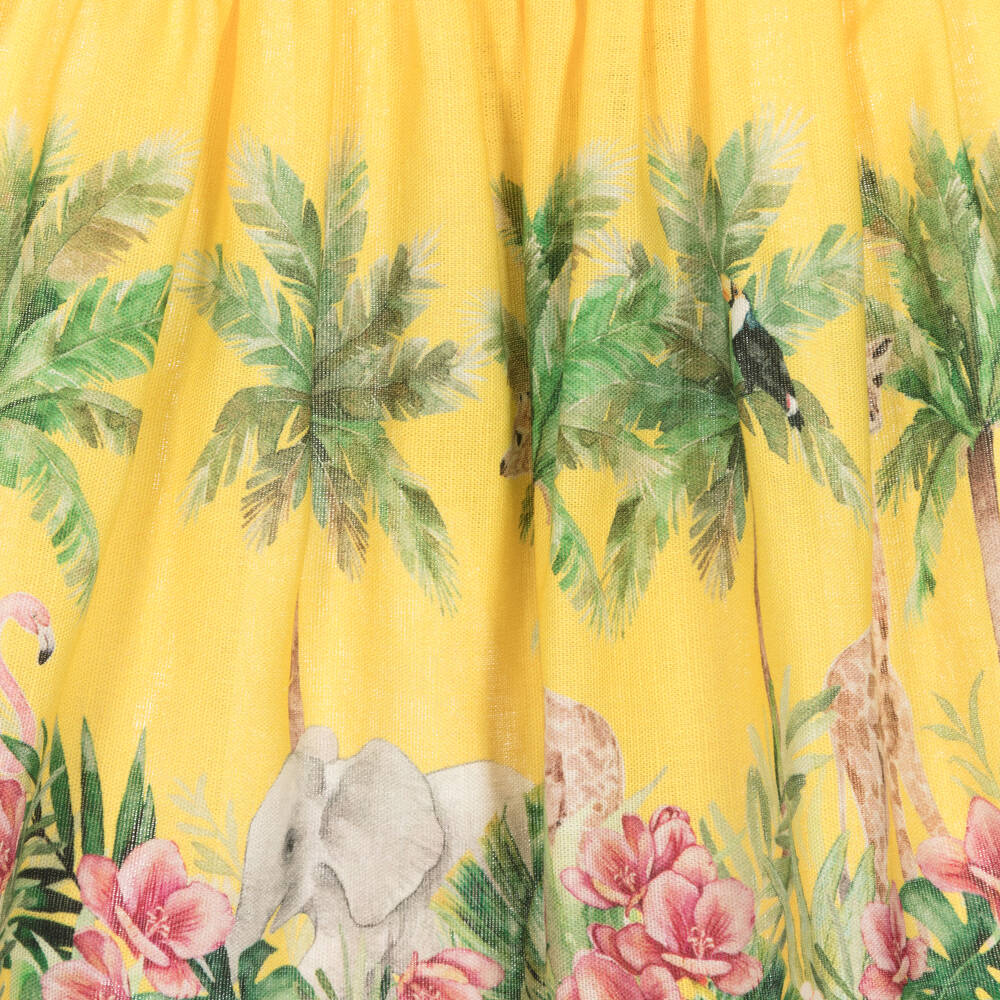 Mayoral-Girls Yellow Linen Safari Animal Dress  | Childrensalon Outlet