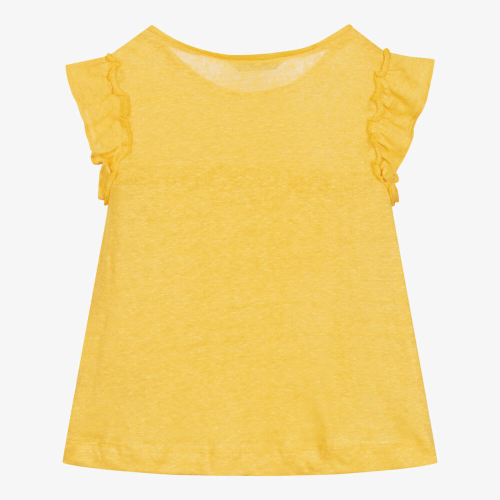 Mayoral-Girls Yellow Linen T-Shirt | Childrensalon Outlet
