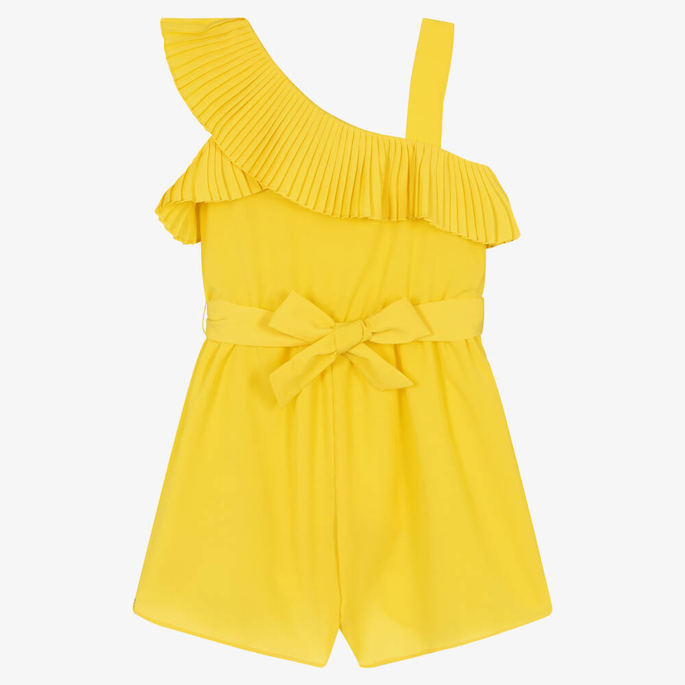 Mayoral - Girls Yellow Pleated Asymmetrical Playsuit | Childrensalon