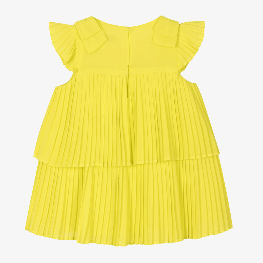 Mayoral-Girls Yellow Pleated Crêpe Chiffon Dress | Childrensalon Outlet