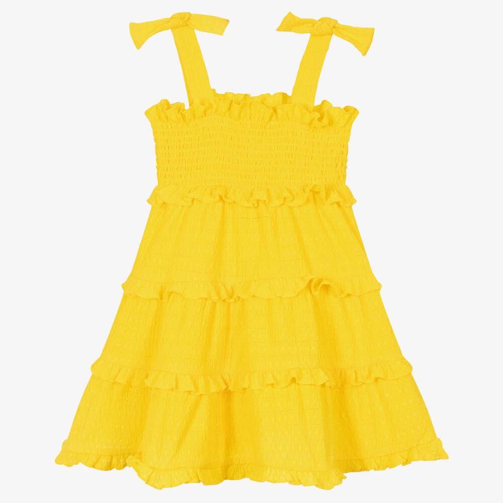 Mayoral - فستان كريب مزين بكشكش لون أصفر | Childrensalon