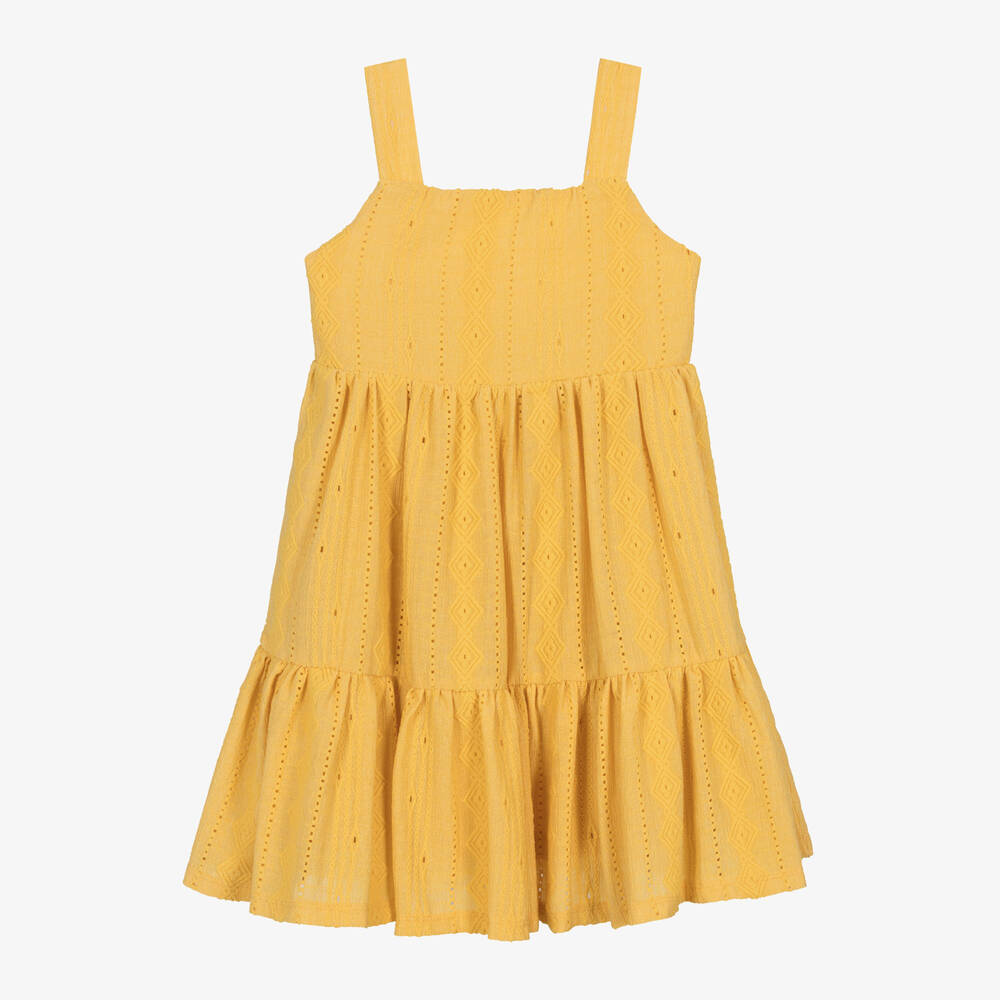 Mayoral-Girls Yellow Sleeveless Embroidered Dress | Childrensalon Outlet