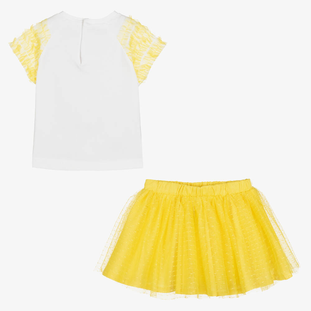 Mayoral-Girls Yellow & White Cotton Skirt Set | Childrensalon Outlet