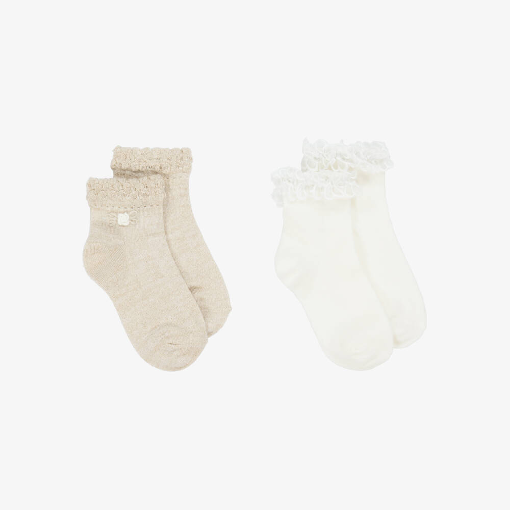 Mayoral-جوارب قطنية ذهبية وبيضاء للبنات | Childrensalon Outlet