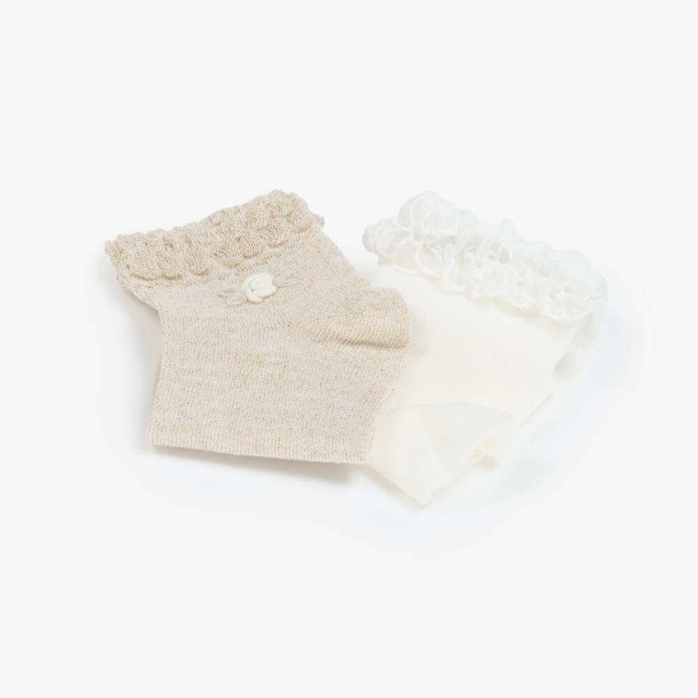 Mayoral-Gold & White Girls' Cotton Hosiery Duo | Childrensalon Outlet