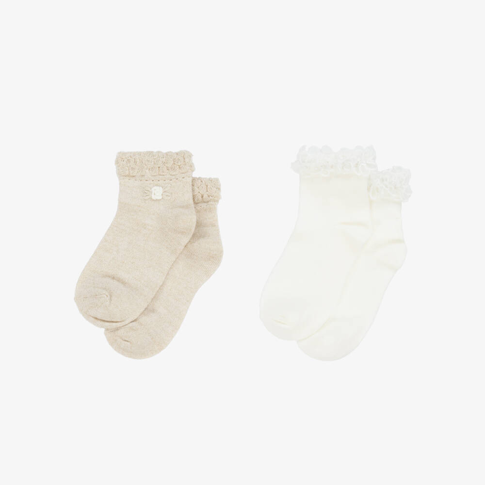 Mayoral-Gold & White Girls' Cotton Hosiery Duo | Childrensalon Outlet
