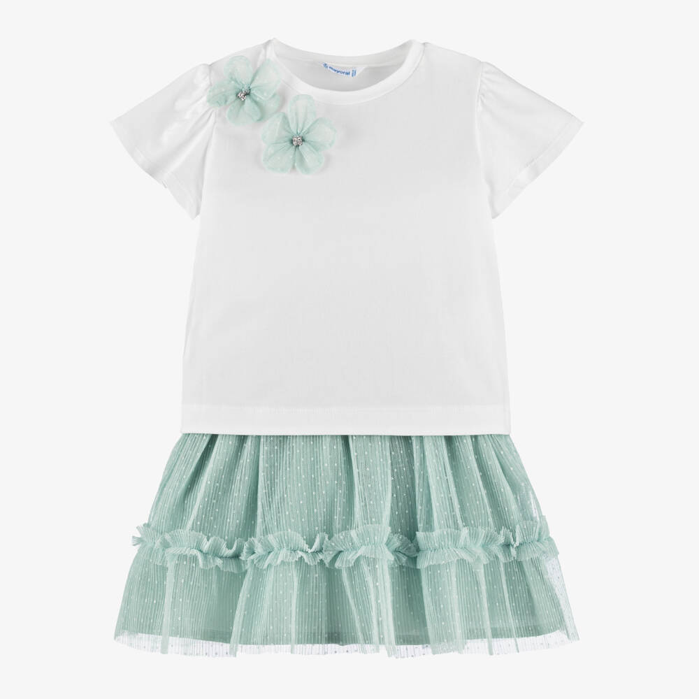 Mayoral-Green And White Skirt Set | Childrensalon Outlet