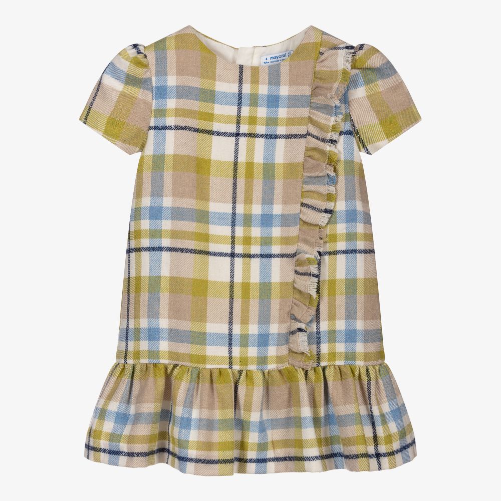 Mayoral-Зелено-бежевое платье в клетку | Childrensalon Outlet