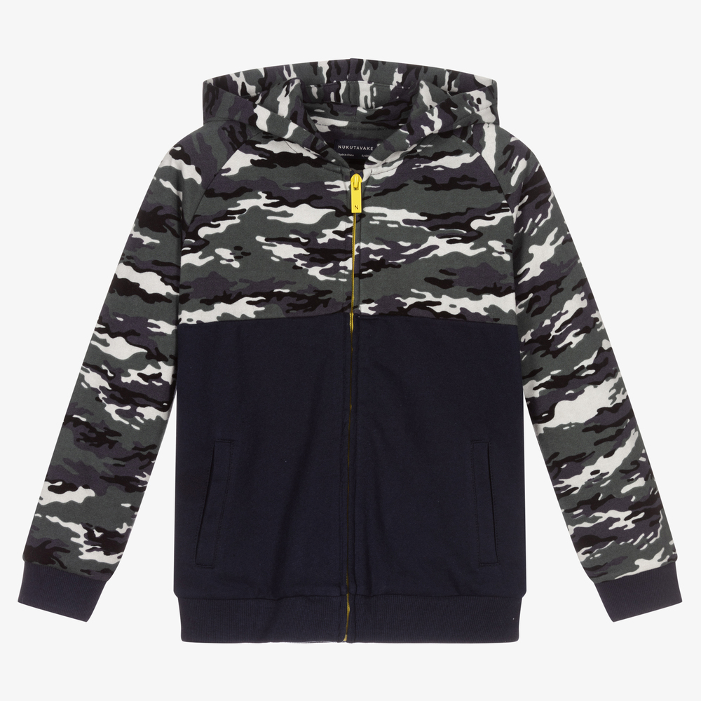 blue camo zip up hoodie