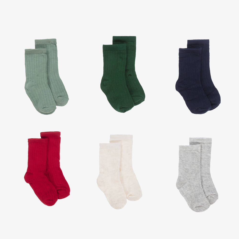 Mayoral - Green & Blue Cotton Baby Socks (6 Pack) | Childrensalon