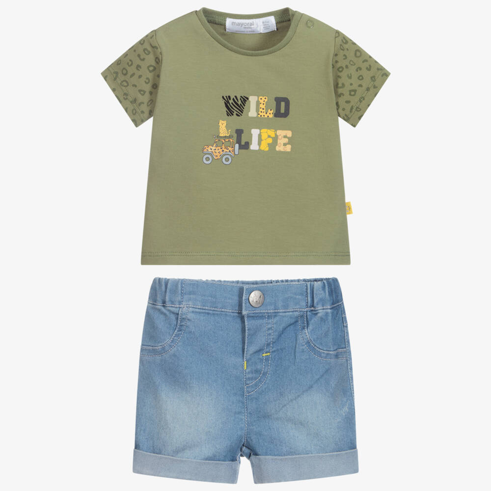Mayoral Newborn-Green & Blue Safari Shorts Set | Childrensalon Outlet