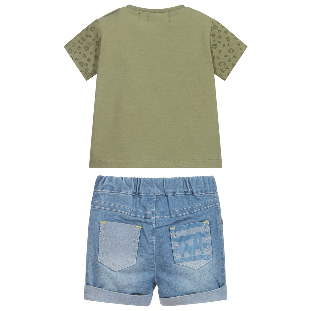 Mayoral Newborn Green Blue Safari Shorts Set Childrensalon