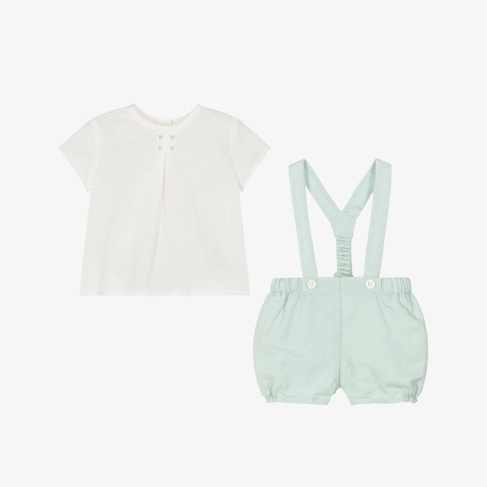 Mayoral Newborn-Green Braces Shorts Set | Childrensalon Outlet